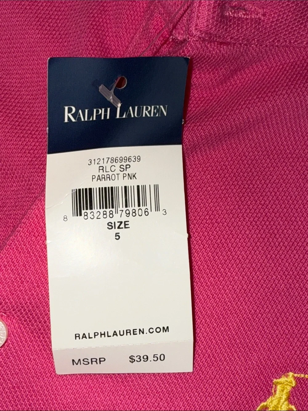 🐎 💖NWT Ralph Lauren Girls size 5 Bright Pink Polo Dress with Ruffle Hem